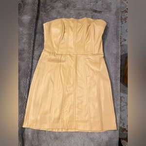 Zara Gold faux leather strapless mini dress